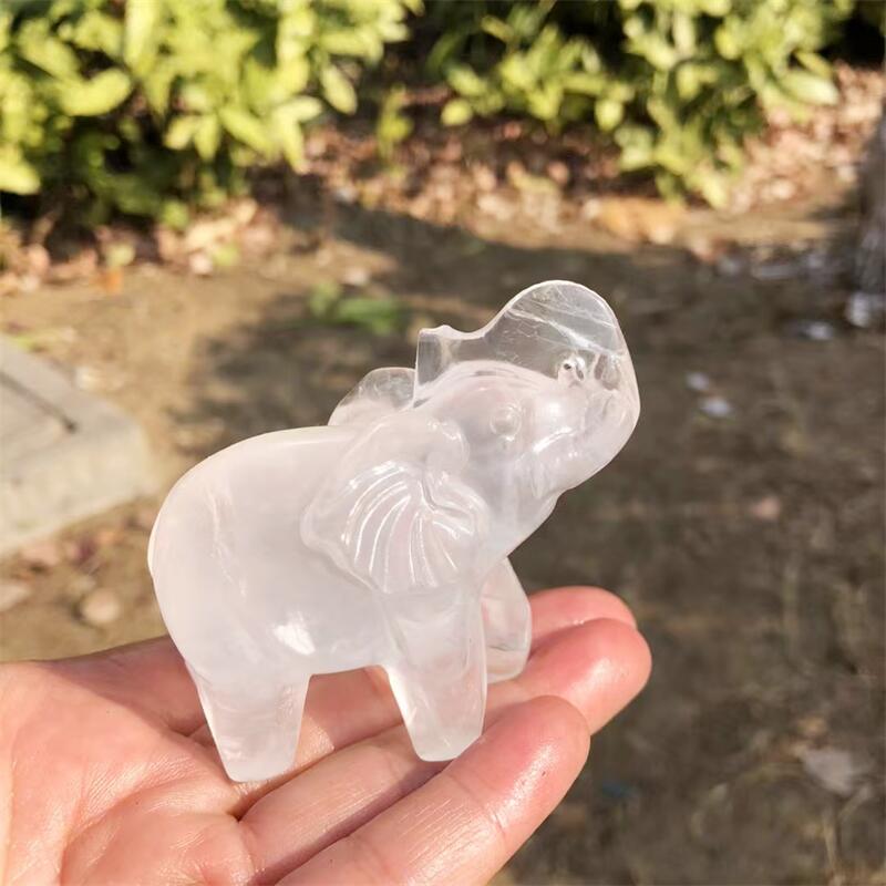 Art Craft Elephant - Naturalny Kryształ Górski Słoń Rzeźbiony Figurka