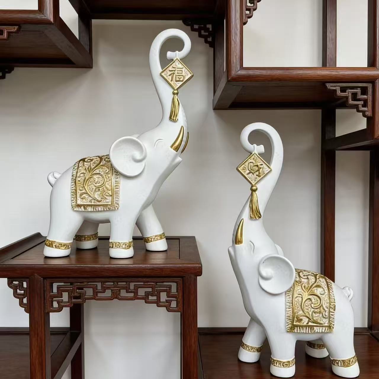 Art Craft Elephant - Para chińskich figurek słoni nosorożców, symbol